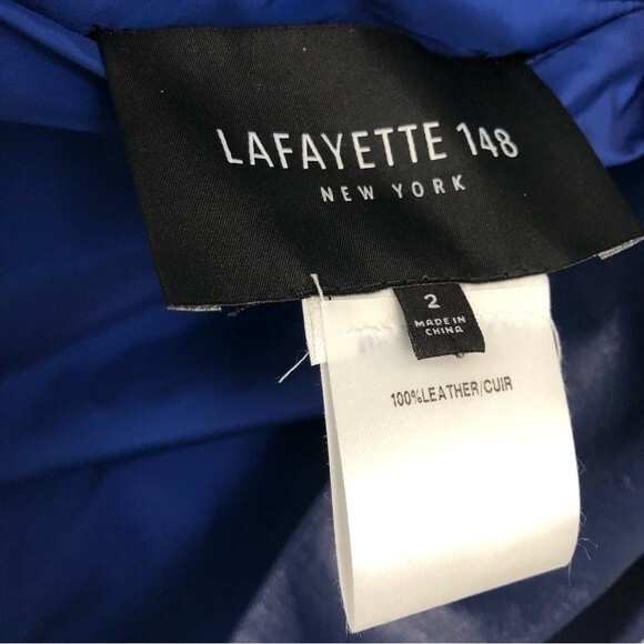 Lafayette 148 New York Blue Leather Jacket Open Front 2 - Picture 3 of 6